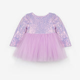 Lila  Pullu Uzun Kollu Kız Bebek Elbise - Berry