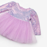 Lila  Pullu Uzun Kollu Kız Bebek Elbise - Berry