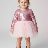 Pembe  Pullu Uzun Kollu Kız Bebek Elbise - Berry