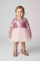 Pink Sequined Long Sleeve Baby Girl Dress - Berry