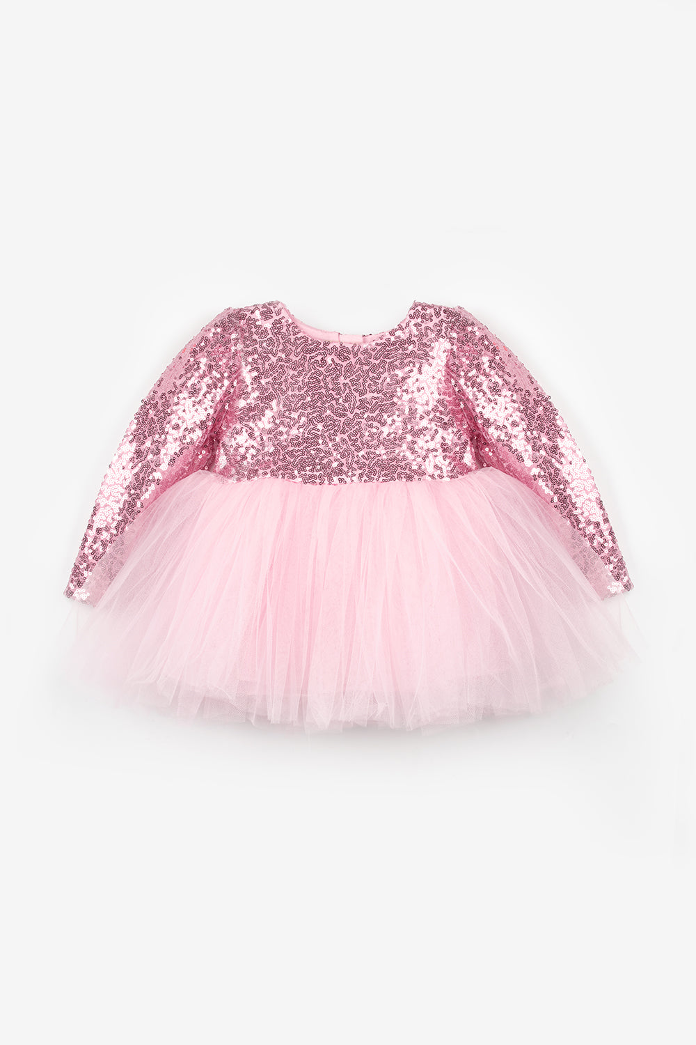 Pembe  Pullu Uzun Kollu Kız Bebek Elbise - Irene