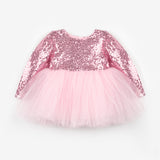 Pembe  Pullu Uzun Kollu Kız Bebek Elbise - Berry