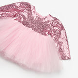 Pembe  Pullu Uzun Kollu Kız Bebek Elbise - Berry