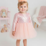 Somon  Pullu Uzun Kollu Kız Bebek Elbise - Berry