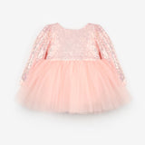 Somon  Pullu Uzun Kollu Kız Bebek Elbise - Berry