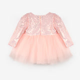 Somon  Pullu Uzun Kollu Kız Bebek Elbise - Berry