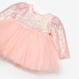 Somon  Pullu Uzun Kollu Kız Bebek Elbise - Berry