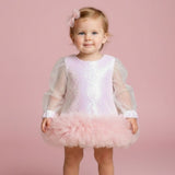 Beyaz  Etek Ucu Fırfır Detaylı Kız Bebek Elbise - Violet