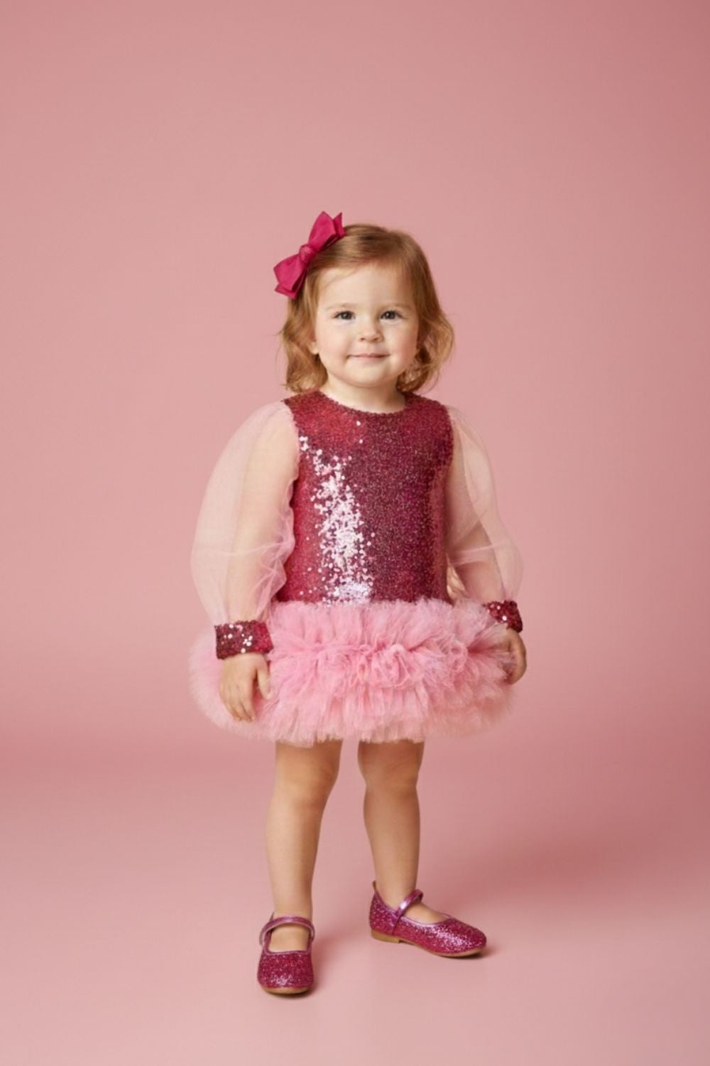 Fuşya  Etek Ucu Fırfır Detaylı Kız Bebek Elbise - Violet