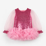 Fuşya  Etek Ucu Fırfır Detaylı Kız Bebek Elbise - Violet