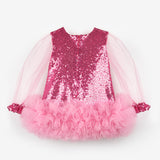 Fuşya  Etek Ucu Fırfır Detaylı Kız Bebek Elbise - Violet