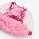 Fuşya  Etek Ucu Fırfır Detaylı Kız Bebek Elbise - Violet