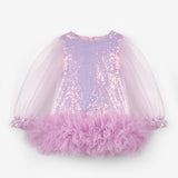 Lila  Etek Ucu Fırfır Detaylı Kız Bebek Elbise - Violet