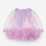 Lila  Etek Ucu Fırfır Detaylı Kız Bebek Elbise - Violet