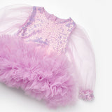 Lila  Etek Ucu Fırfır Detaylı Kız Bebek Elbise - Violet