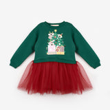 Yeşil  Koala Baskılı Kız Çocuk Yılbaşı Elbise - Renata