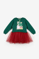 Yeşil  Koala Baskılı Kız Çocuk Yılbaşı Elbise - Renata