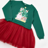 Yeşil  Koala Baskılı Kız Çocuk Yılbaşı Elbise - Renata