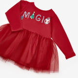 Kırmızı  Yılbaşı Temalı Magic Mottolu Kız Çocuk Elbise - Claire