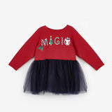 Lacivert  Yılbaşı Temalı Magic Mottolu Kız Çocuk Elbise - Claire