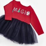 Lacivert  Yılbaşı Temalı Magic Mottolu Kız Çocuk Elbise - Claire