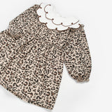 Kahverengi  Kalp Desenli Yakalı Kız Çocuk Keten Elbise - Vivienne