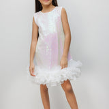 Beyaz Pullu Etek Ucu Fırfırlı Kız Çocuk Elbise - Kinsey