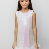 Beyaz Pullu Etek Ucu Fırfırlı Kız Çocuk Elbise - Kinsey