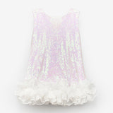 Beyaz Pullu Etek Ucu Fırfırlı Kız Çocuk Elbise - Kinsey