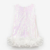 Beyaz Pullu Etek Ucu Fırfırlı Kız Çocuk Elbise - Kinsey