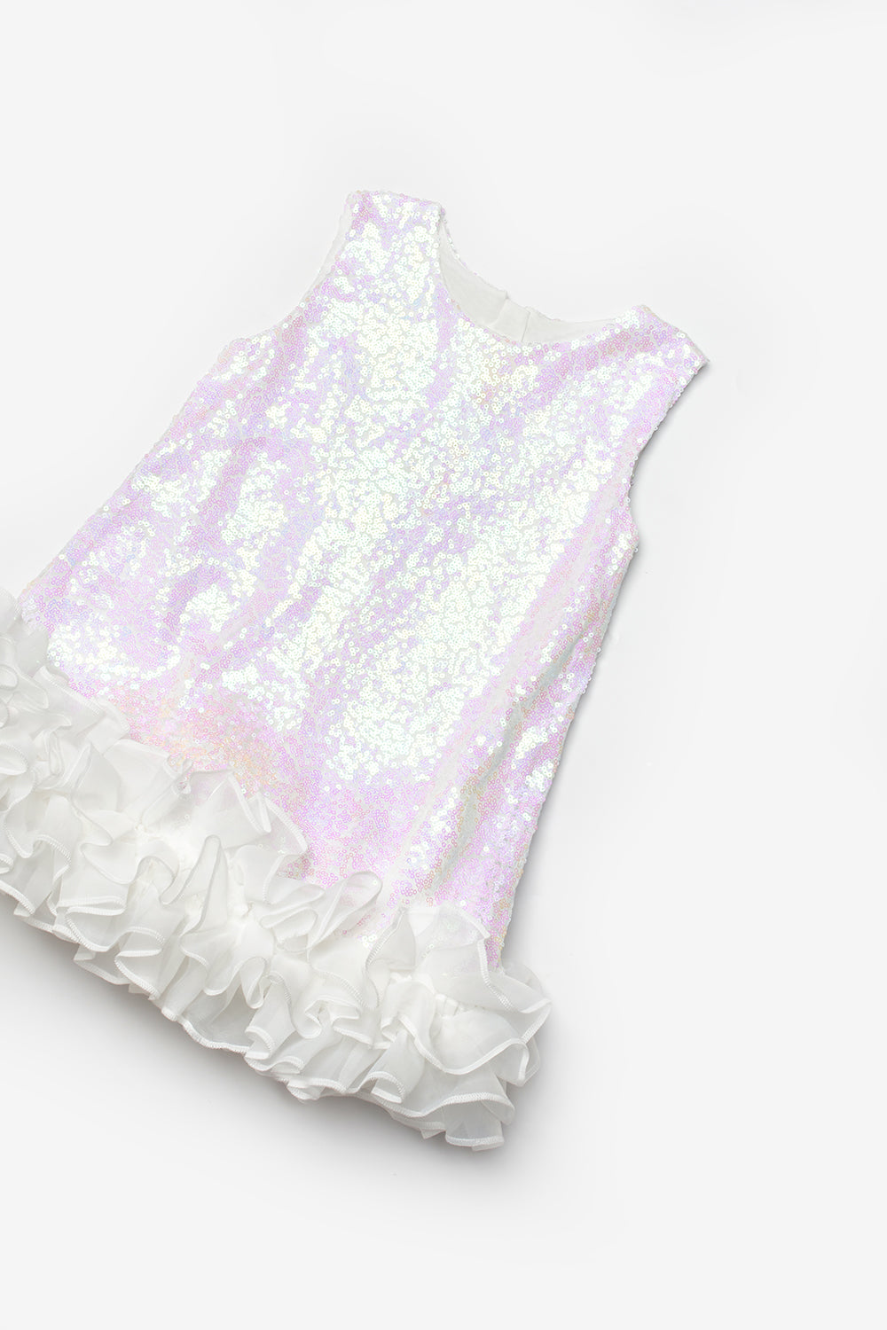 Beyaz  Pullu Etek Ucu Fırfırlı Kız Çocuk Elbise - Kinsey