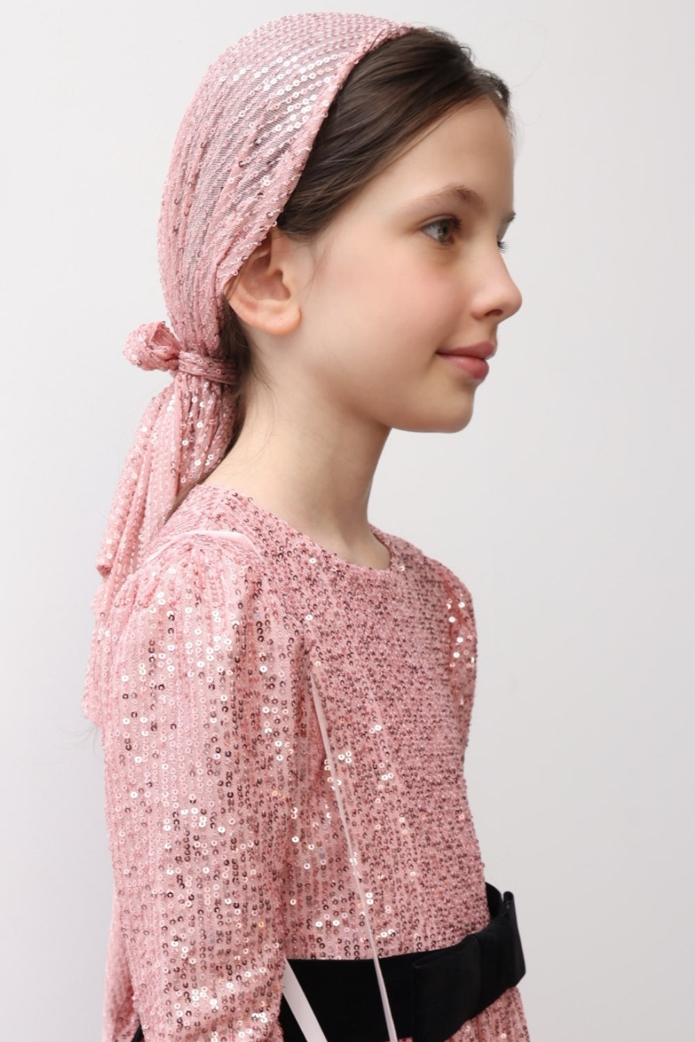 Pembe  Pullu Kız Çocuk Üçgen Bandana
