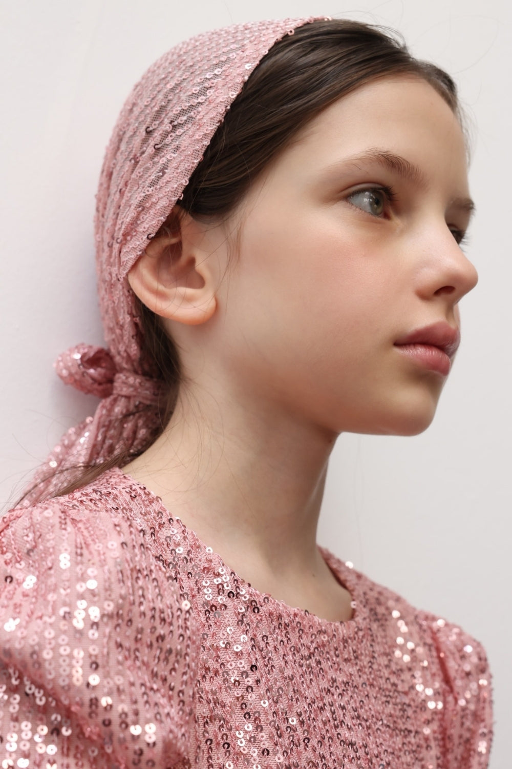 Pembe  Pullu Kız Çocuk Üçgen Bandana