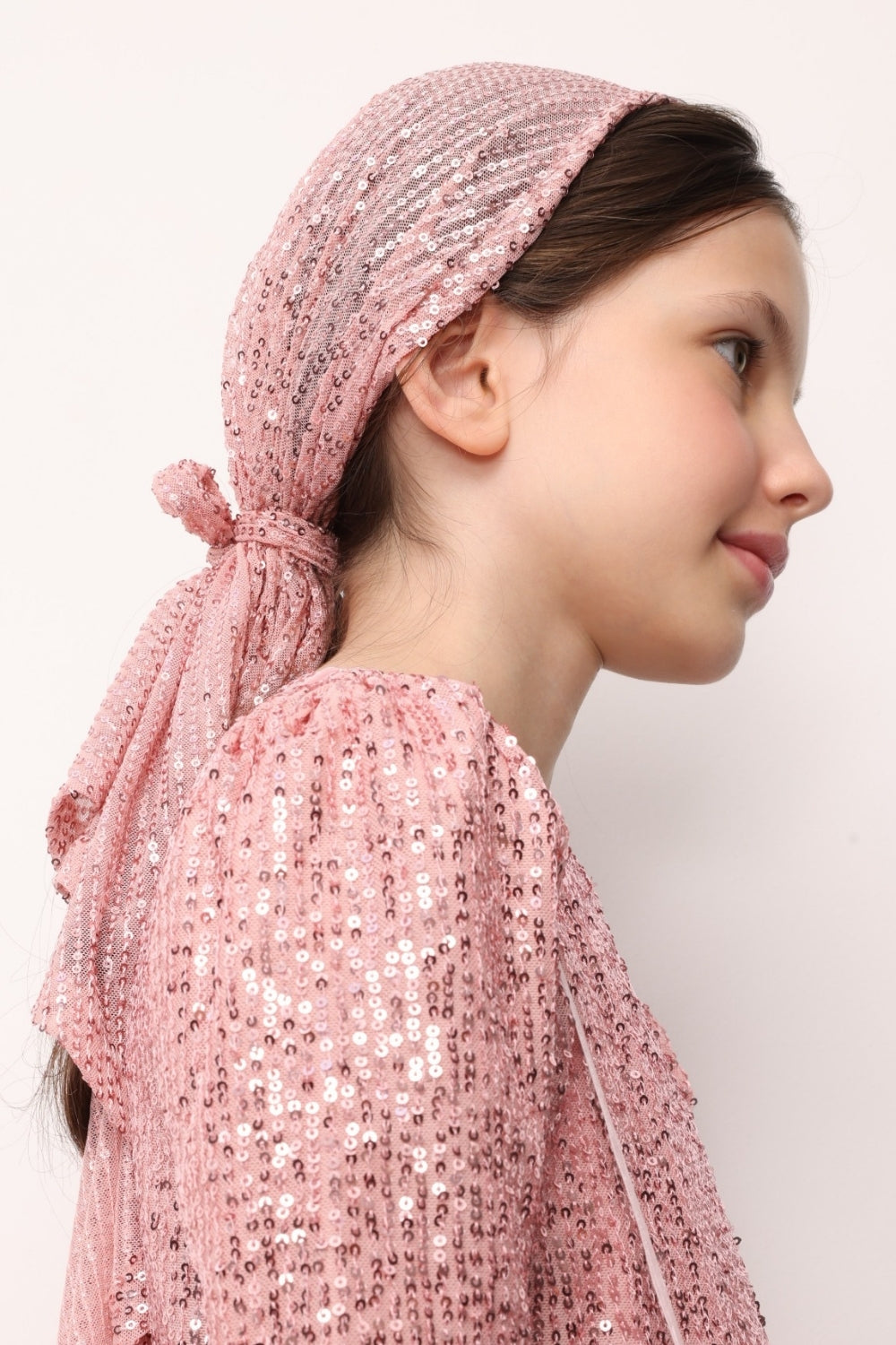 Pembe  Pullu Kız Çocuk Üçgen Bandana