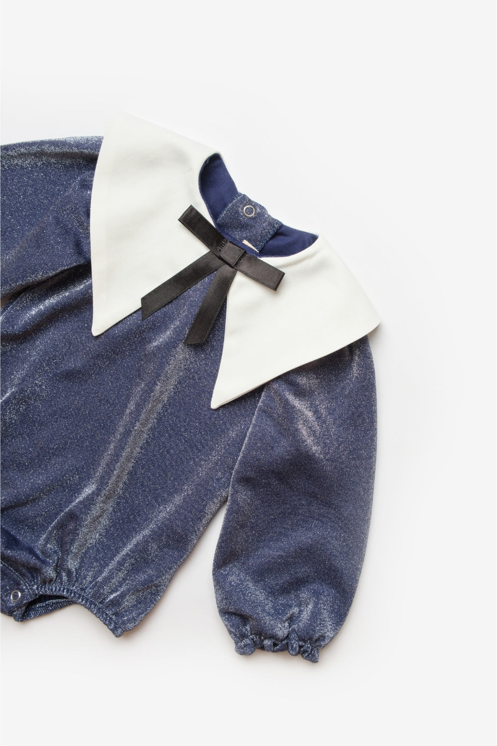 Lacivert Yaka Detaylı Simli Kız Bebek Tulum - Bailey