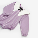 Lila  Yaka Detaylı Simli Kız Bebek Tulum - Bailey