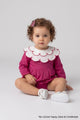 Fuchsia Heart Pattern Collar Baby Girl Linen Romper - Fabiana