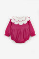 Fuchsia Heart Pattern Collar Baby Girl Linen Romper - Fabiana