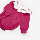 Fuşya  Kalp Desen Yakalı Kız Bebek Keten Tulum - Fabiana