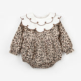 Kahverengi  Kalp Desen Yakalı Kız Bebek Keten Tulum - Fabiana