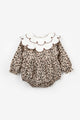Brown Heart Pattern Collar Baby Girl Linen Romper - Fabiana
