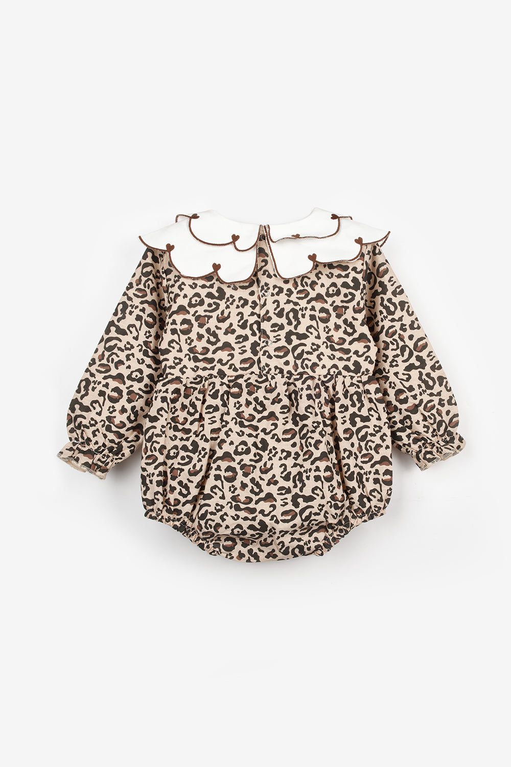 Kahverengi  Kalp Desen Yakalı Kız Bebek Keten Tulum - Fabiana