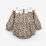 Kahverengi  Kalp Desen Yakalı Kız Bebek Keten Tulum - Fabiana