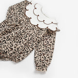 Kahverengi  Kalp Desen Yakalı Kız Bebek Keten Tulum - Fabiana