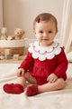 Red Heart Pattern Collar Baby Girl Linen Romper - Fabiana