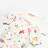 Beyaz  Çiçek Desenli İkili Kız Bebek Zıbın Set - Zoe