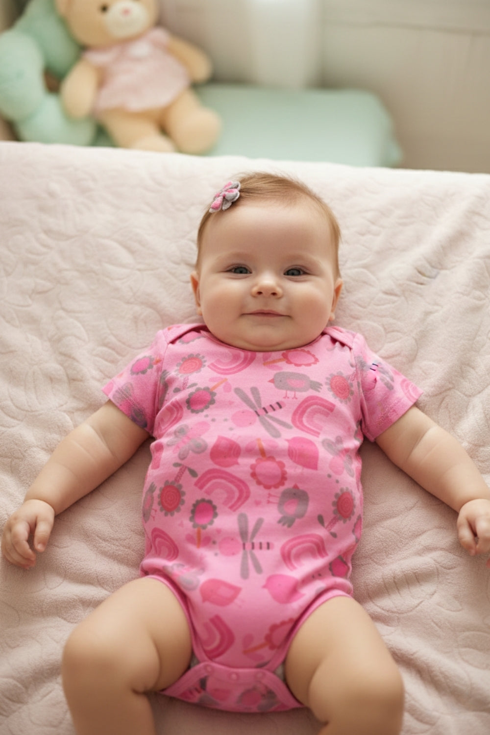 Fuşya  Çiçek Desenli İkili Kız Bebek Zıbın Set - Zoe