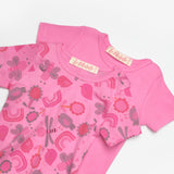 Fuşya  Çiçek Desenli İkili Kız Bebek Zıbın Set - Zoe