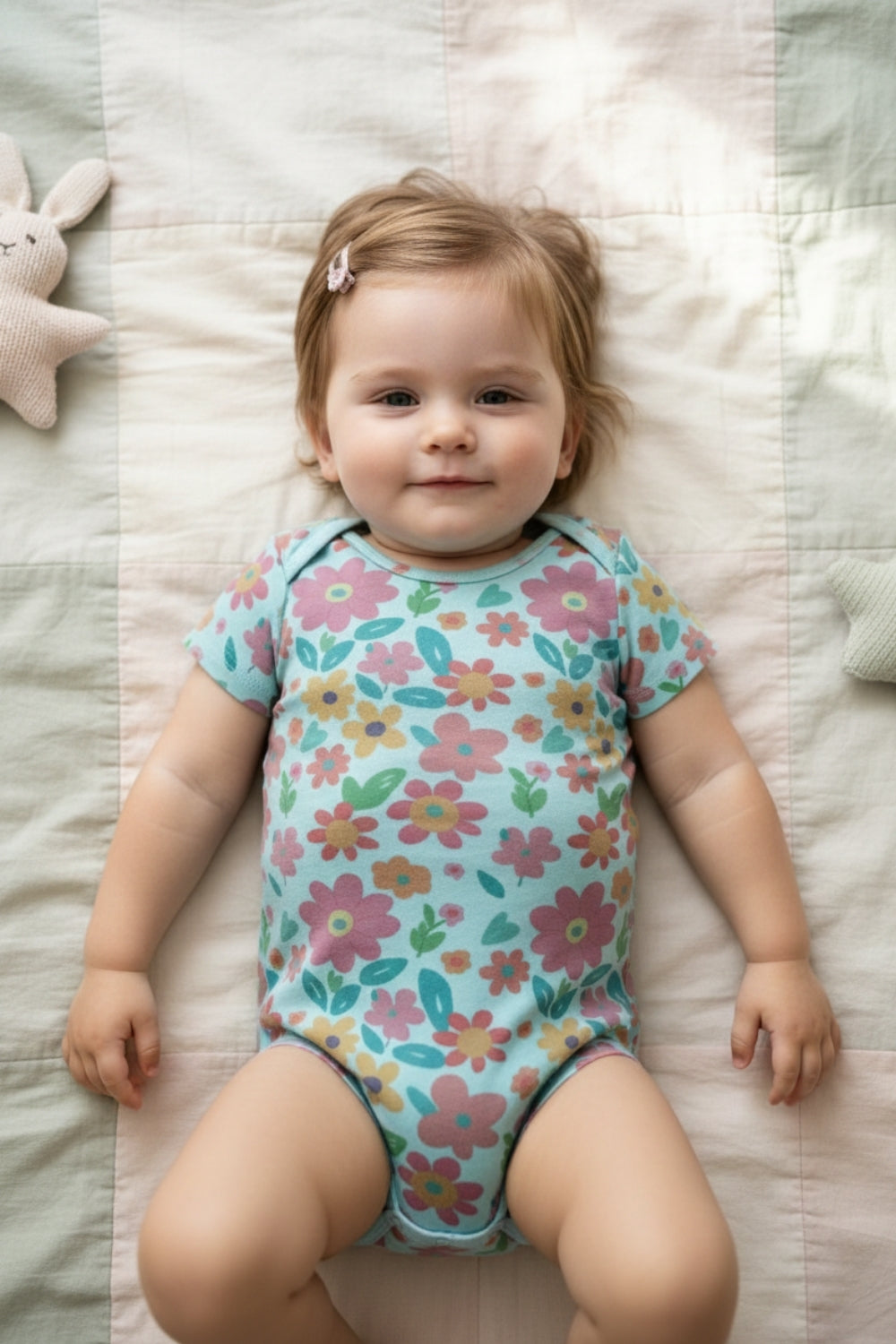 Mint  Çiçek Desenli İkili Kız Bebek Zıbın Set - Zoe