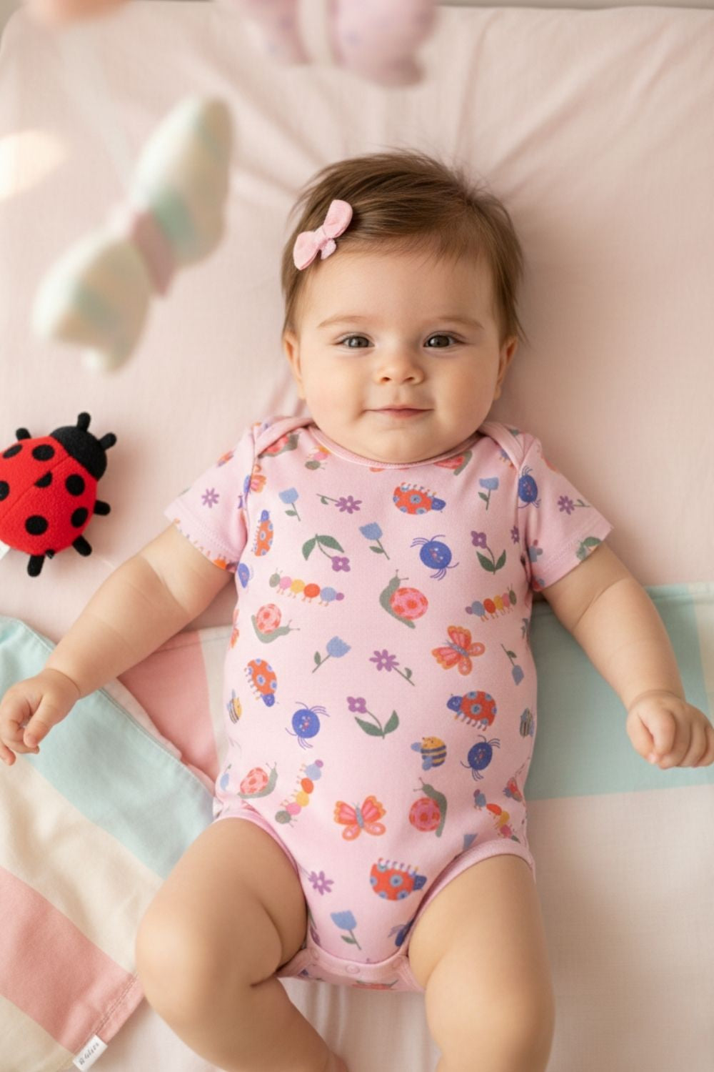 Pembe  Çiçek Desenli İkili Kız Bebek Zıbın Set - Zoe